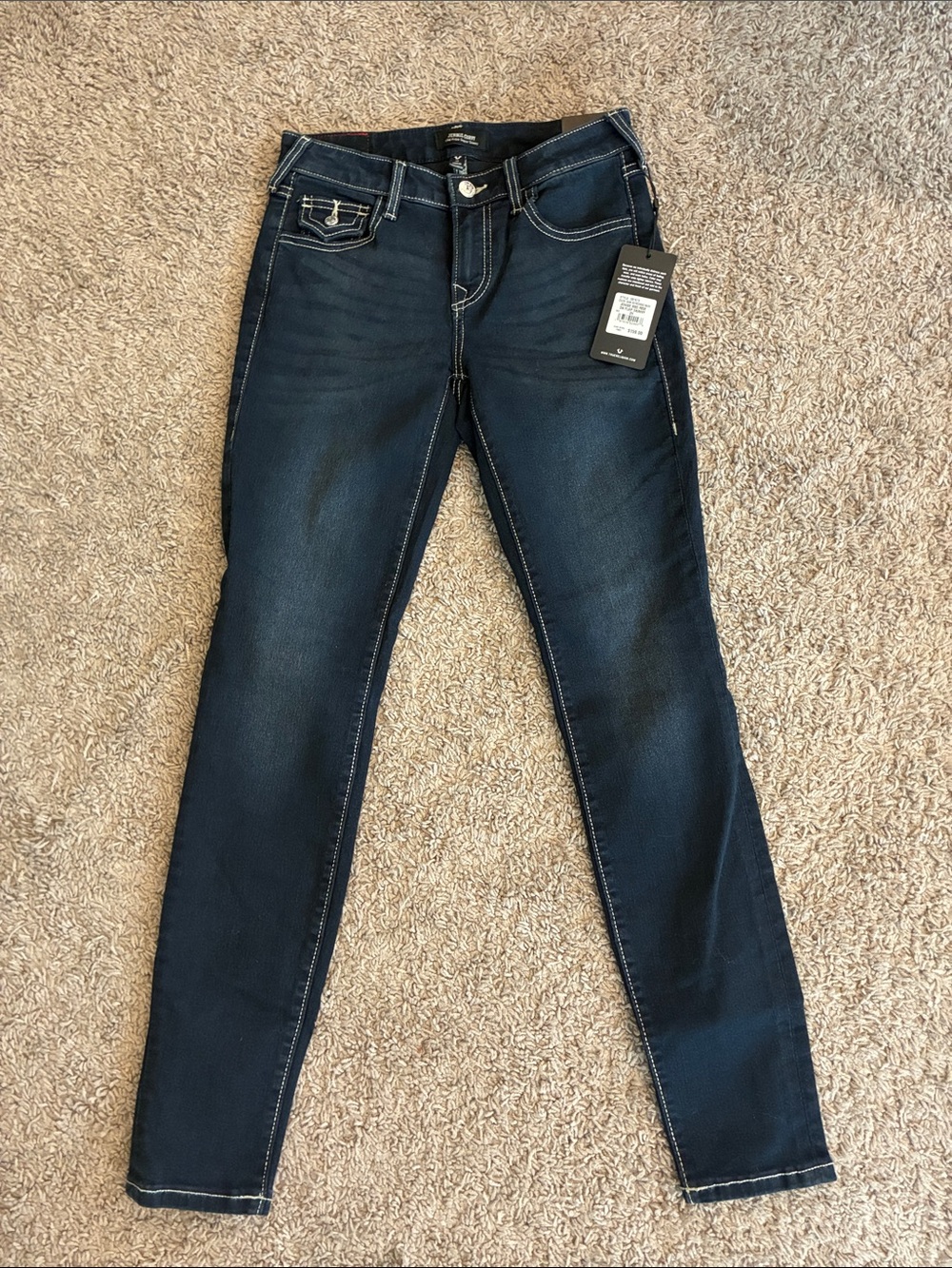 NWT True Religion Jennie curvy Women's mid rise super Skinny dark Jeans
